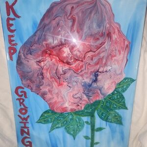 KEEP GROWIMG Abstract Floral Art Inspirational Painting - Blue and Red